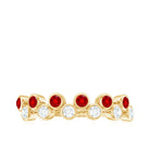 Simple Bezel Set Round Created Ruby and Moissanite Half Eternity Ring Lab Created Ruby - ( AAAA ) - Quality - Rosec Jewels