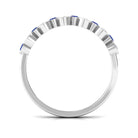 Rosec Jewels-Simple Bezel Set Round Created Blue Sapphire and Moissanite Half Eternity Ring
