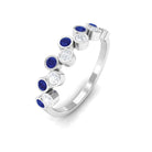 Rosec Jewels-Simple Bezel Set Round Created Blue Sapphire and Moissanite Half Eternity Ring