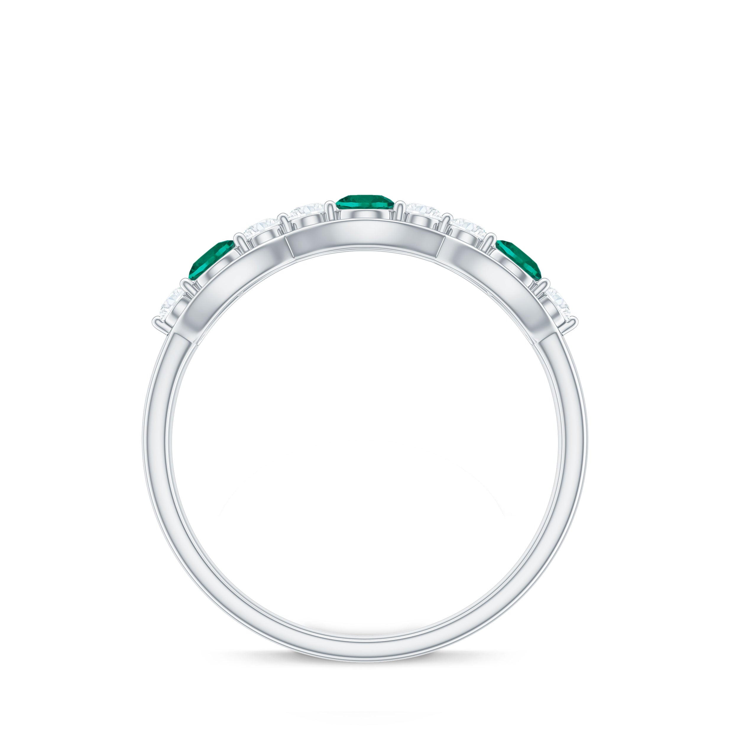 1 CT Round Shape Certified Created Emerald and Diamond Anniversary Ring Lab Created Emerald - ( AAAA ) - Quality - Rosec Jewels