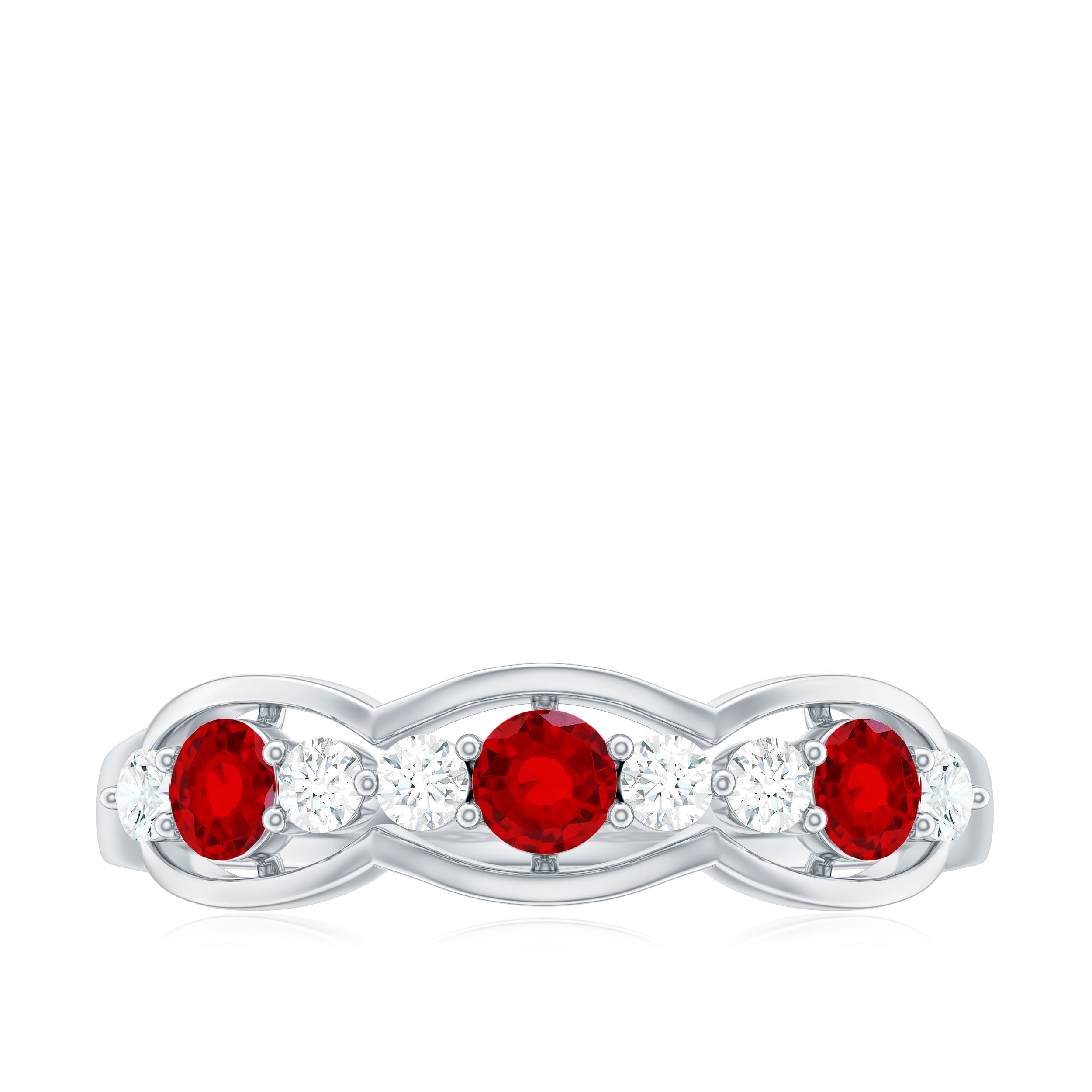 Round Shape Certified Created Ruby and Diamond Anniversary Ring Lab Created Ruby - ( AAAA ) - Quality - Rosec Jewels