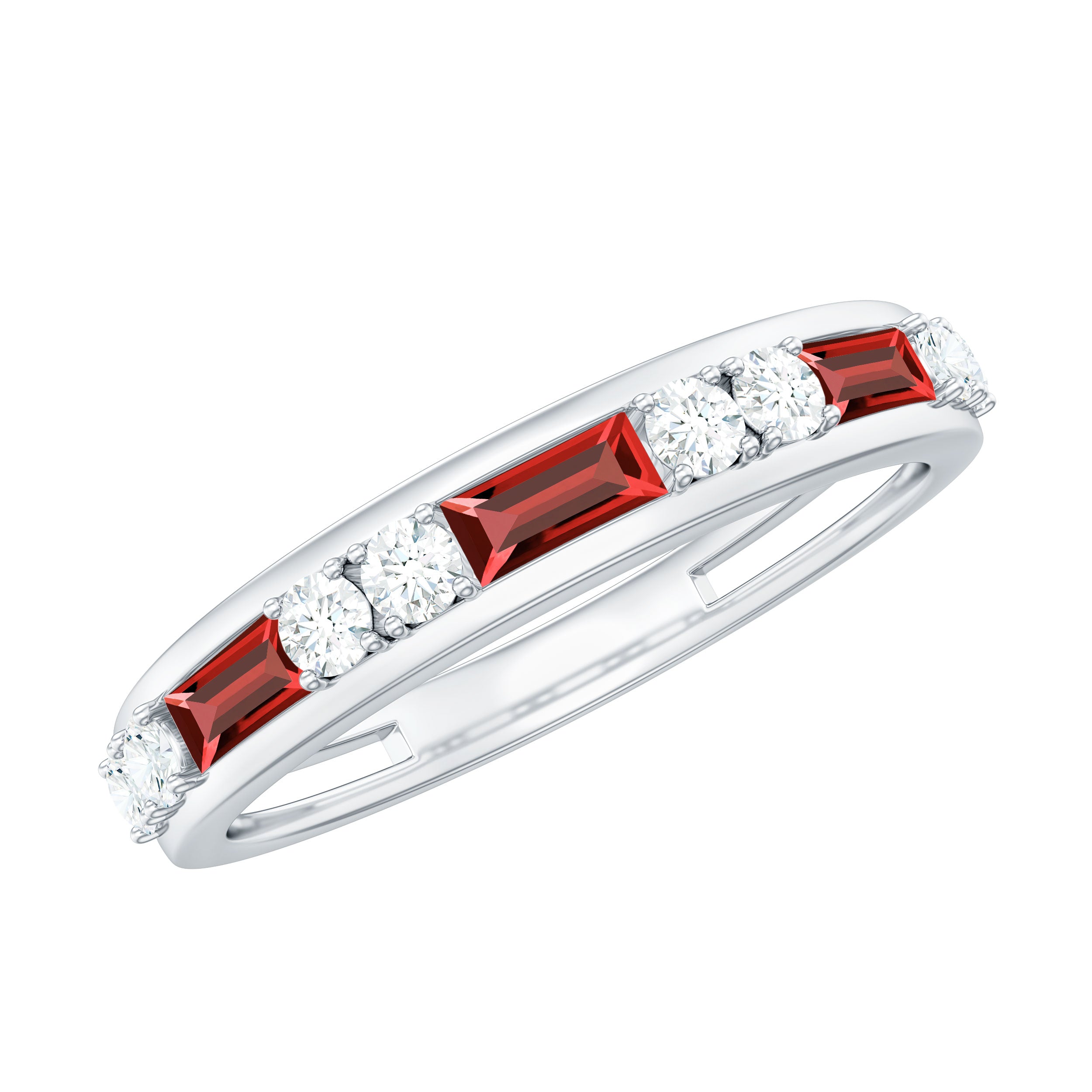Rosec Jewels-Minimal Created Ruby and Diamond Half Eternity Band Ring