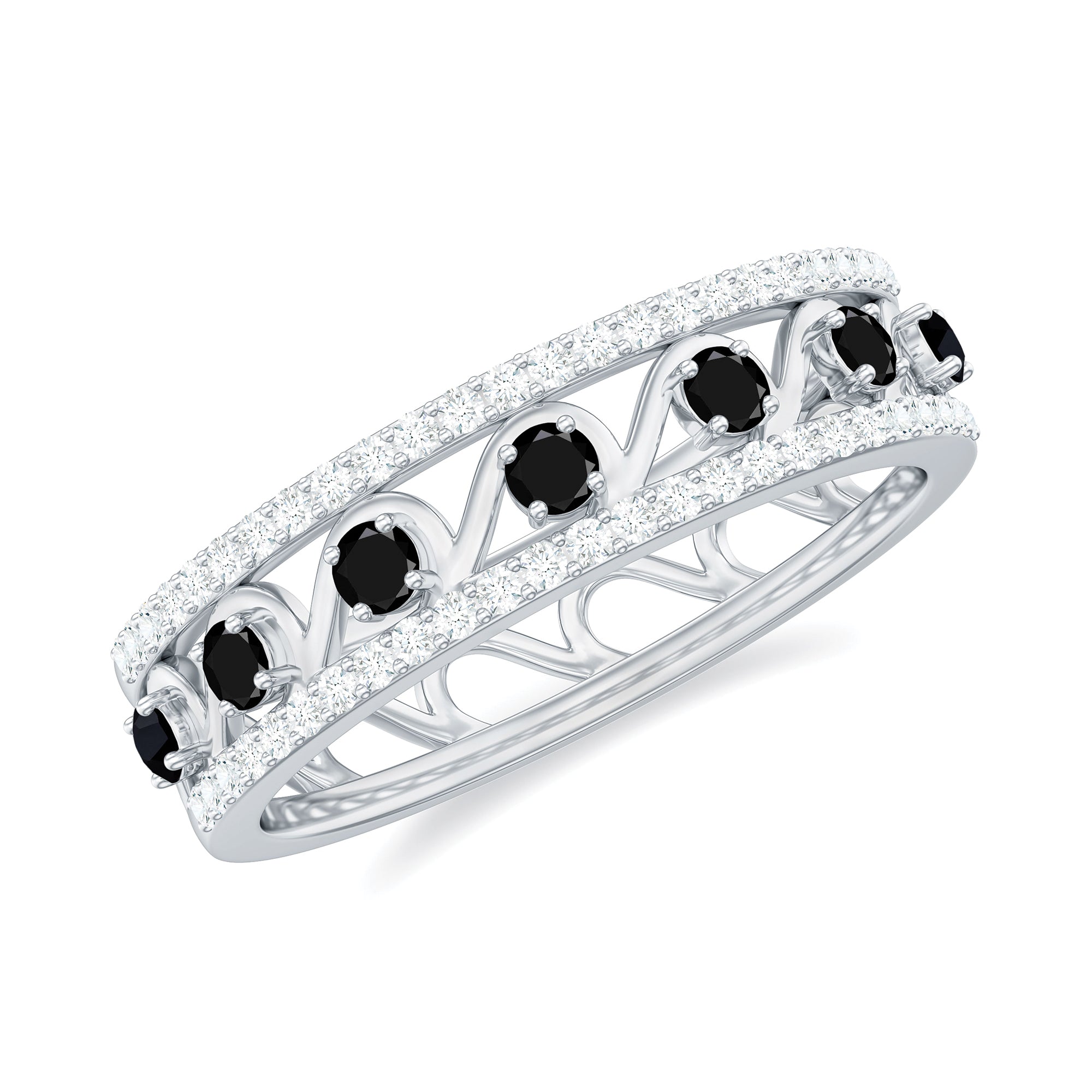 0.75 CT Natural Black Onyx and Diamond Designer Eternity Band Ring Black Onyx - ( AAA ) - Quality - Rosec Jewels