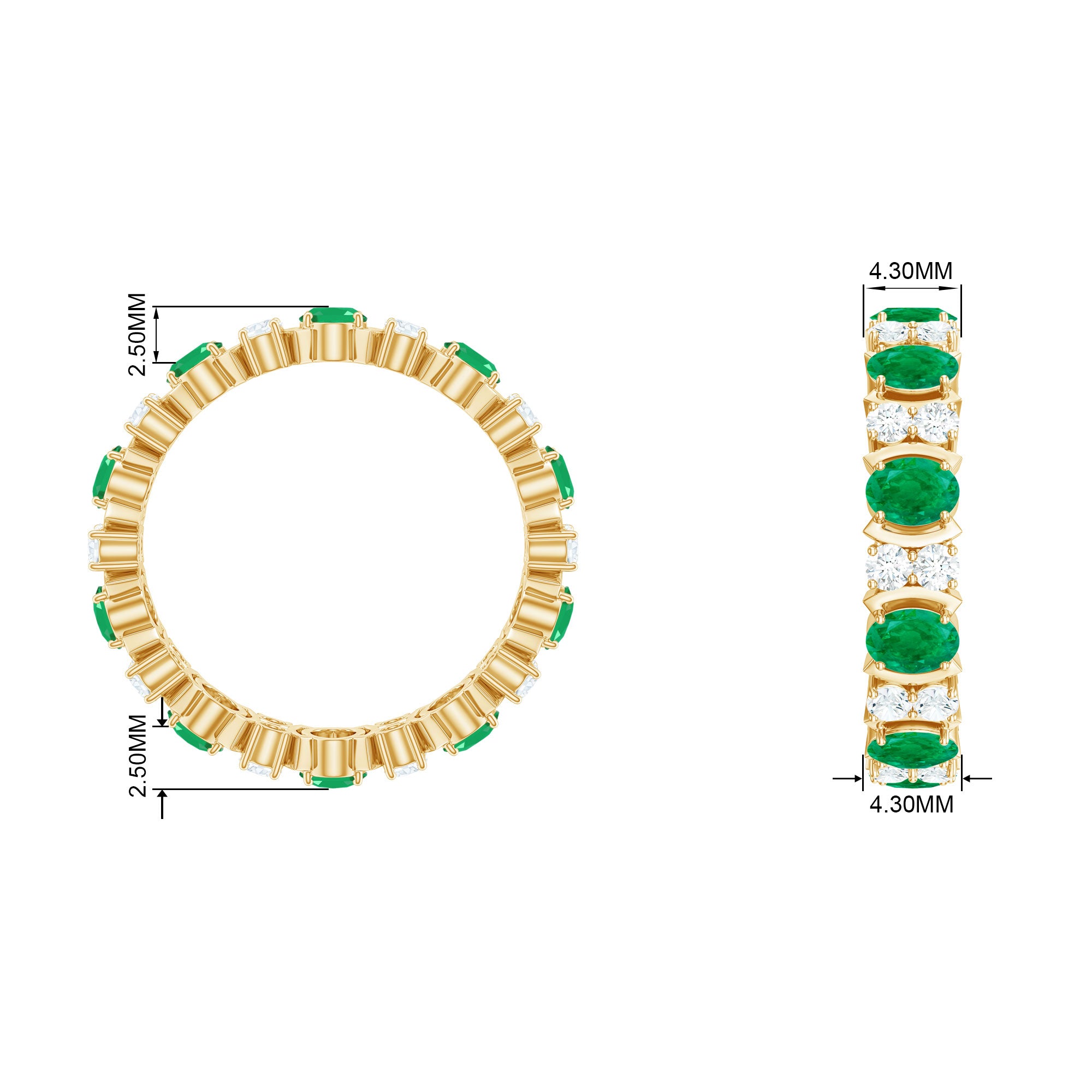 Oval Emerald and Moissanite Eternity Ring Emerald - ( AAA ) - Quality - Rosec Jewels