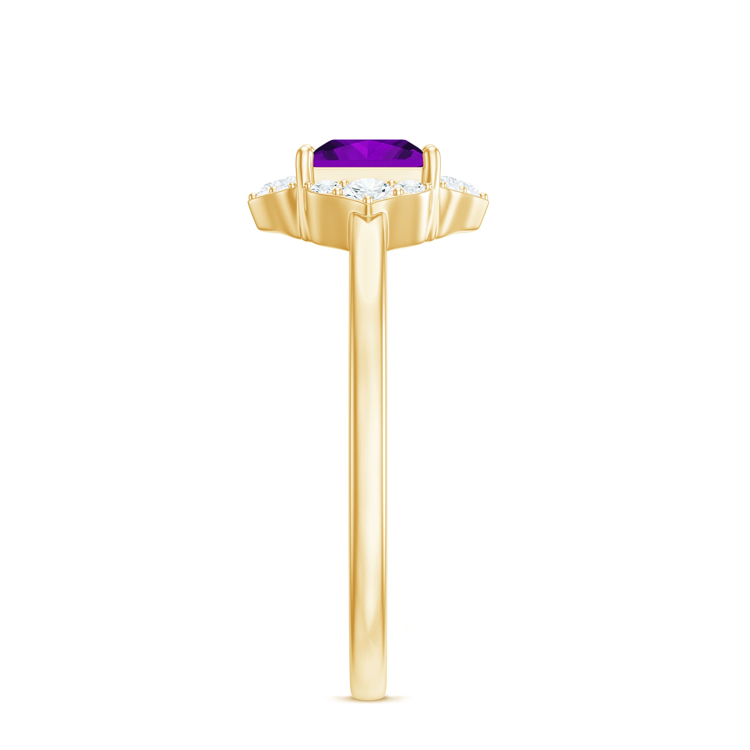 Princess Cut Amethyst and Diamond Flower Halo Ring Amethyst - ( AAA ) - Quality - Rosec Jewels