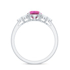 Pear Shaped Pink Tourmaline Solitaire Engagement Ring with Diamond Trio Pink Tourmaline - ( AAA ) - Quality - Rosec Jewels