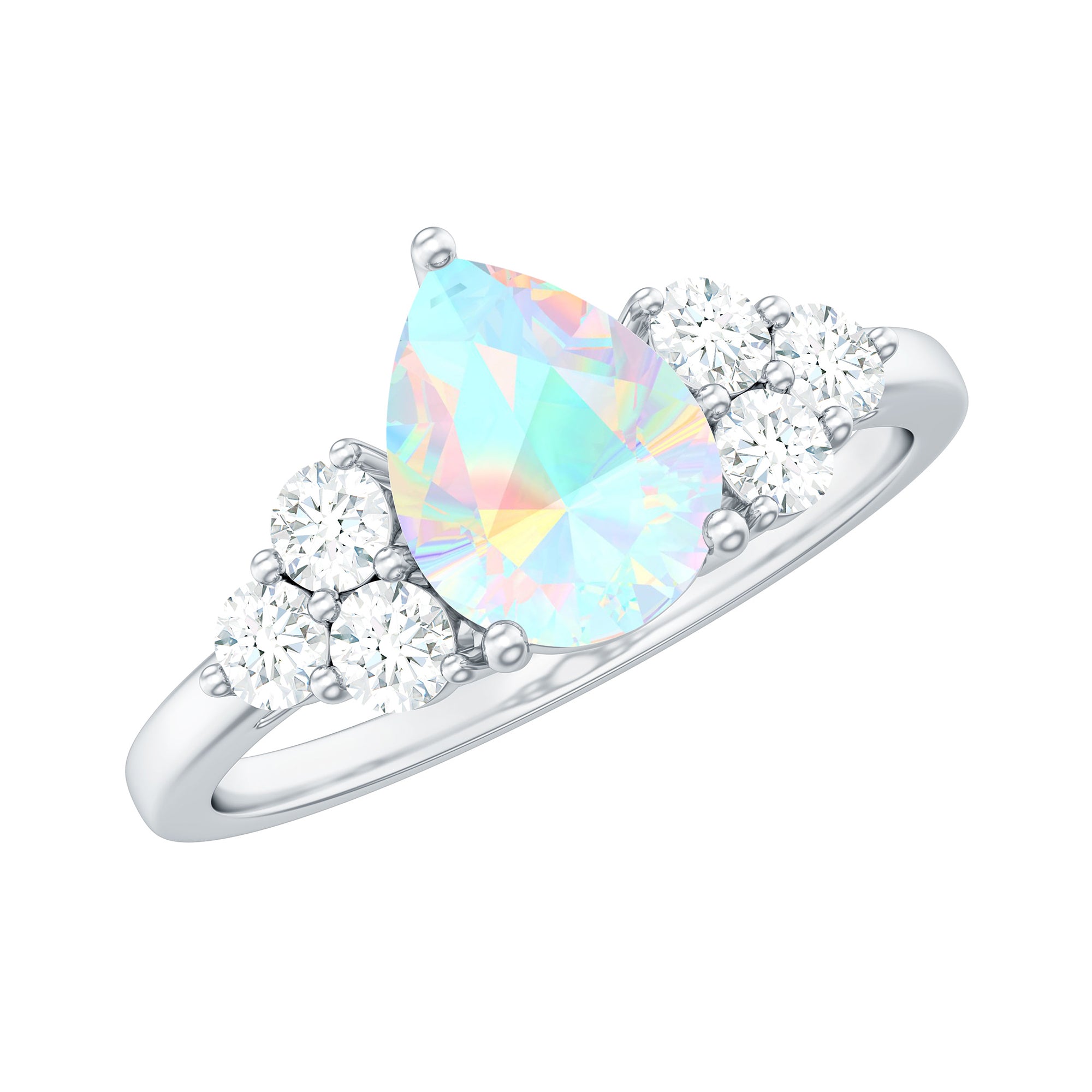 Pear Shaped Ethiopian Opal Ring with Diamond Trio Ethiopian Opal - ( AAA ) - Quality - Rosec Jewels