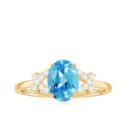 Oval Swiss Blue Topaz Solitaire Split Shank Ring with Diamond Swiss Blue Topaz - ( AAA ) - Quality - Rosec Jewels