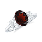 Oval Garnet Solitaire Ring with Diamond in Split Shank Garnet - ( AAA ) - Quality - Rosec Jewels