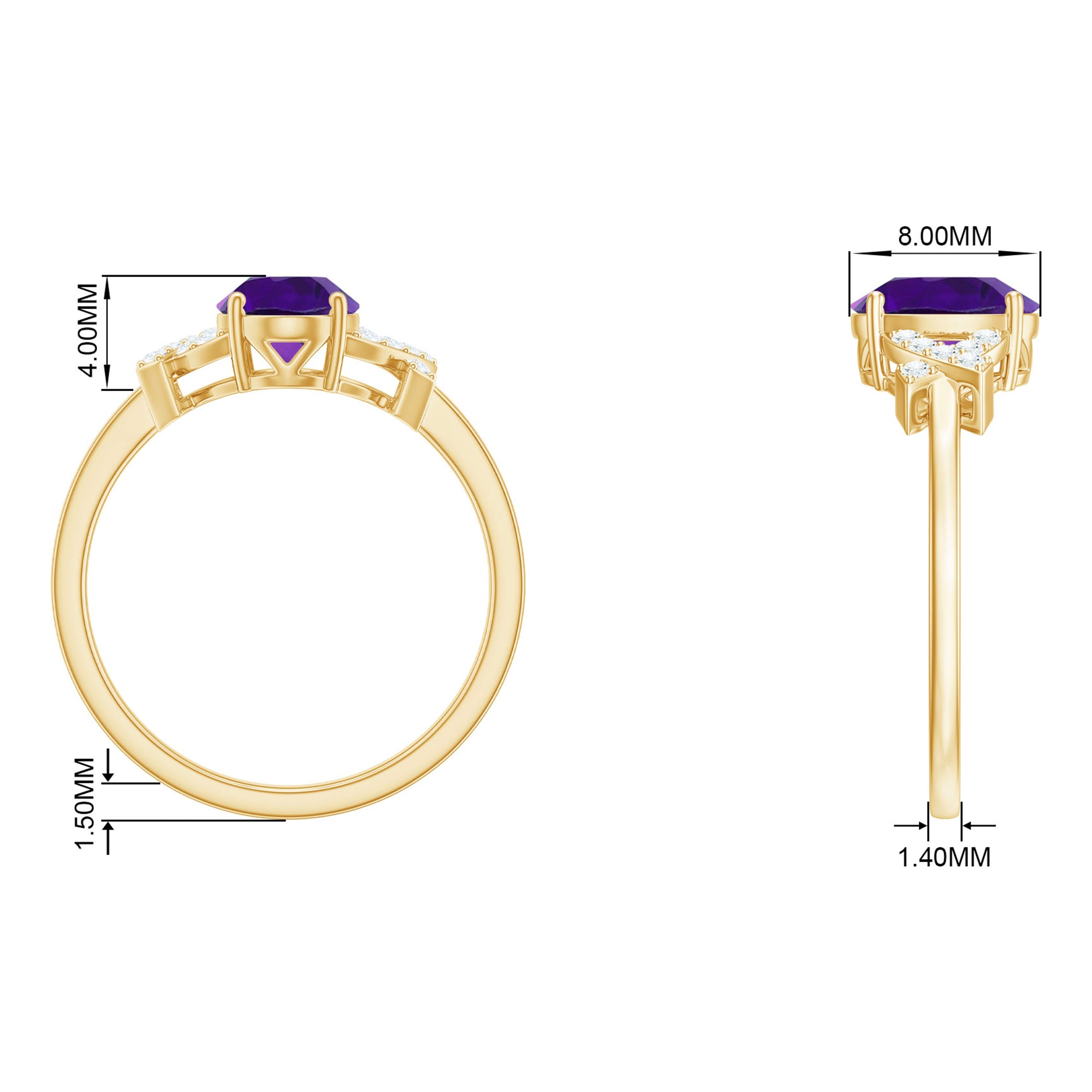 Oval Amethyst Solitaire Ring with Diamond in Split Shank Amethyst - ( AAA ) - Quality - Rosec Jewels