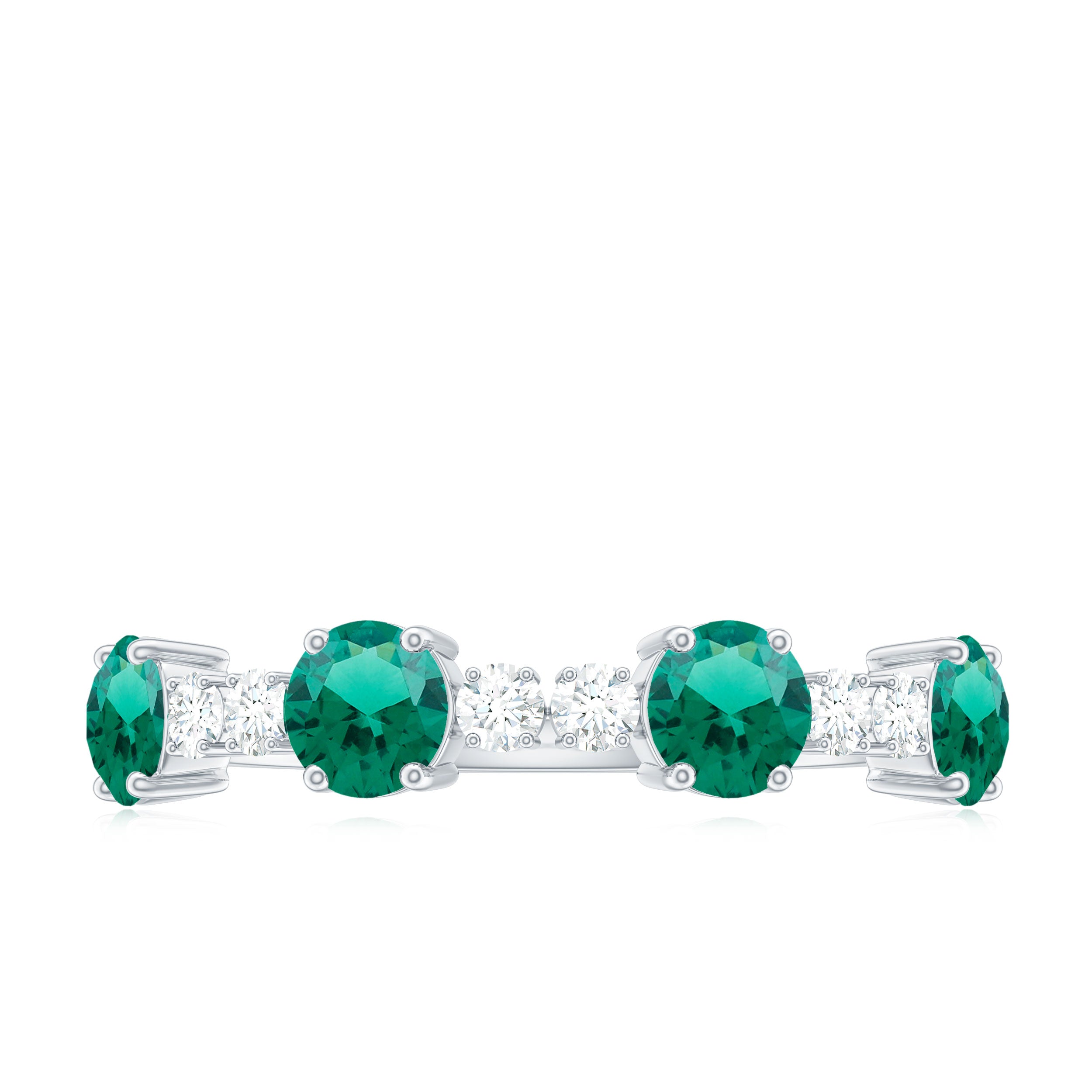 Round Created Emerald and Diamond Alternate Half Eternity Ring Lab Created Emerald - ( AAAA ) - Quality - Rosec Jewels