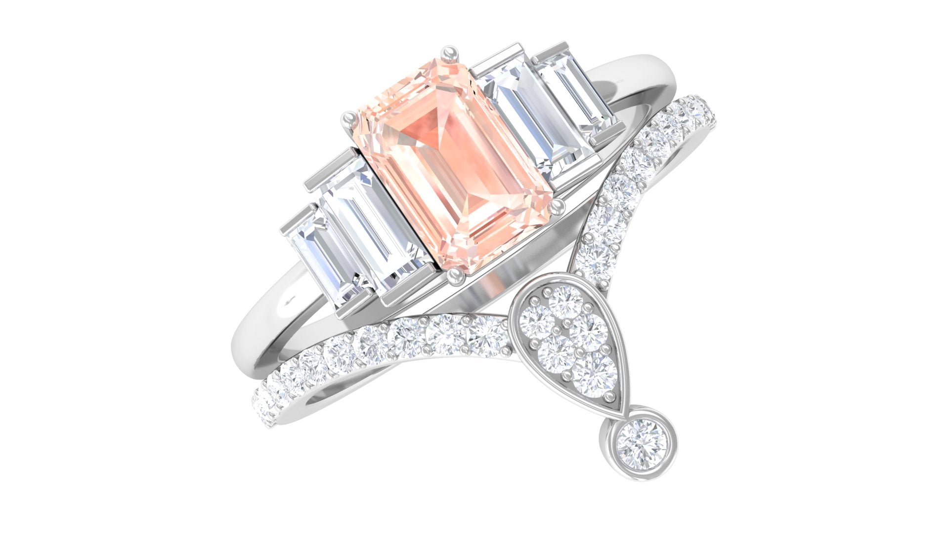 Rosec Jewels-Morganite Stackable Ring Set with Moissanite