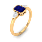 1 CT Blue Sapphire and Diamond Three Stone Ring in Bezel Setting Blue Sapphire - ( AAA ) - Quality - Rosec Jewels