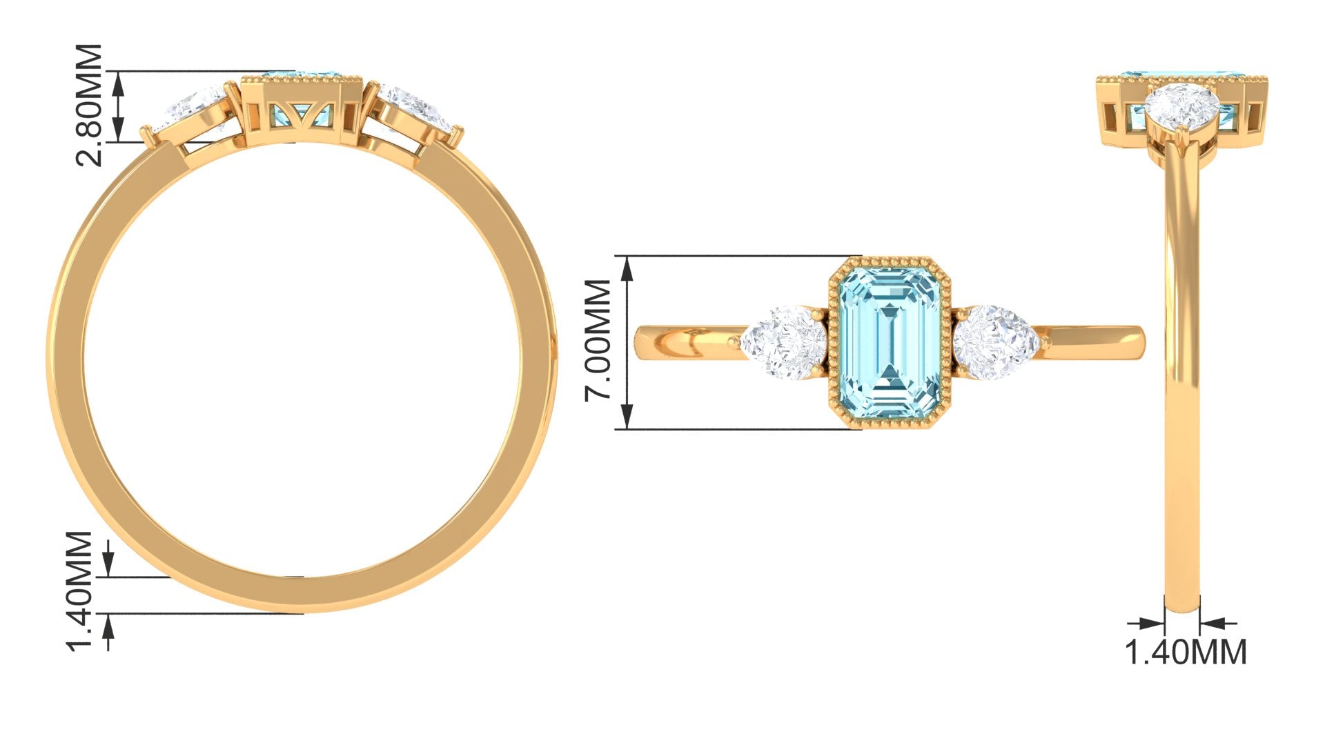 Octagon Cut Aquamarine Solitaire and Diamond Ring Aquamarine - ( AAA ) - Quality - Rosec Jewels