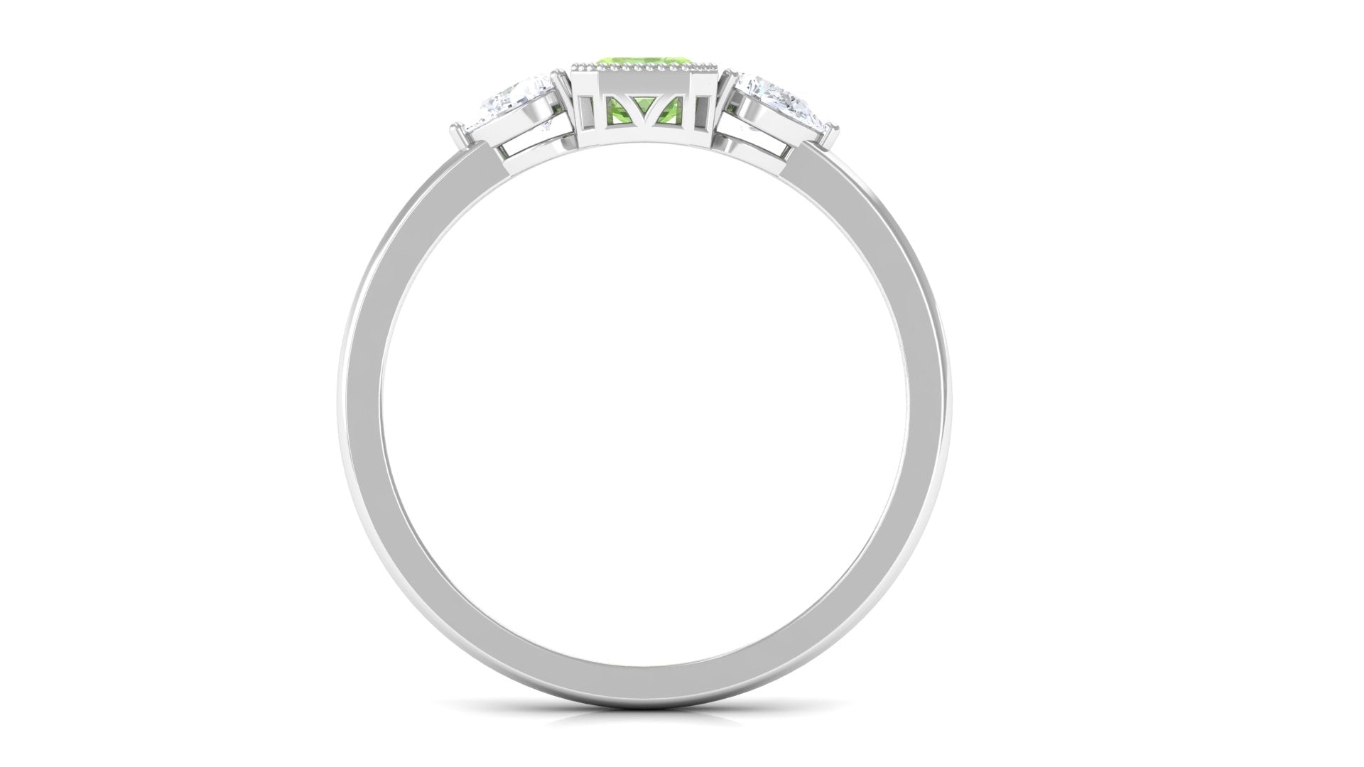 Green Sapphire and Diamond Three Stone Ring in Bezel Setting Green Sapphire - ( AAA ) - Quality - Rosec Jewels