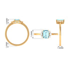 Emerald Cut Aquamarine Promise Ring with Diamond Aquamarine - ( AAA ) - Quality - Rosec Jewels