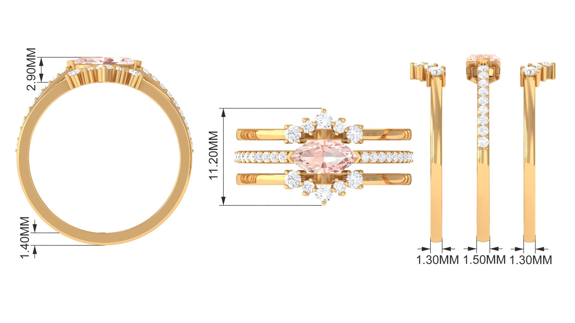 Marquise Cut Morganite Stackable Ring Set with Diamond Morganite - ( AAA ) - Quality - Rosec Jewels