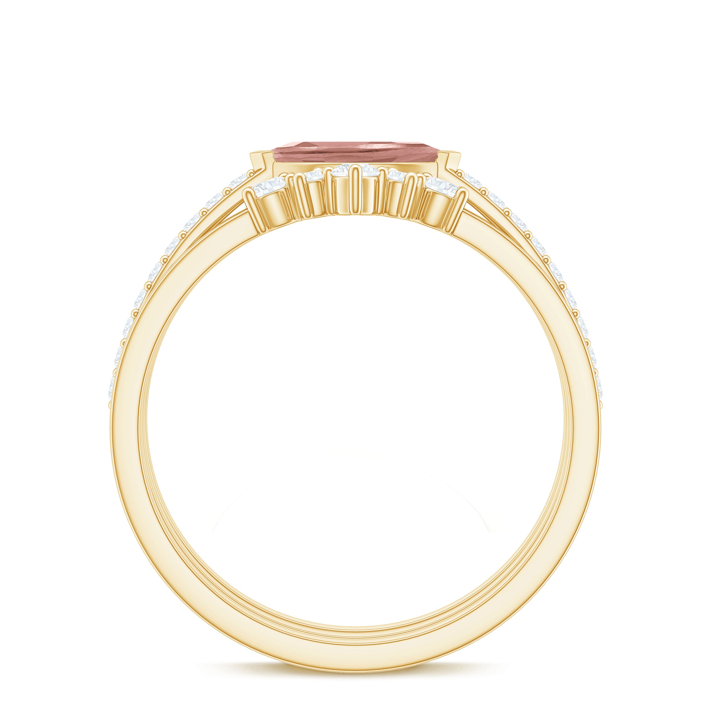 Marquise Cut Morganite Stackable Ring Set with Diamond Morganite - ( AAA ) - Quality - Rosec Jewels