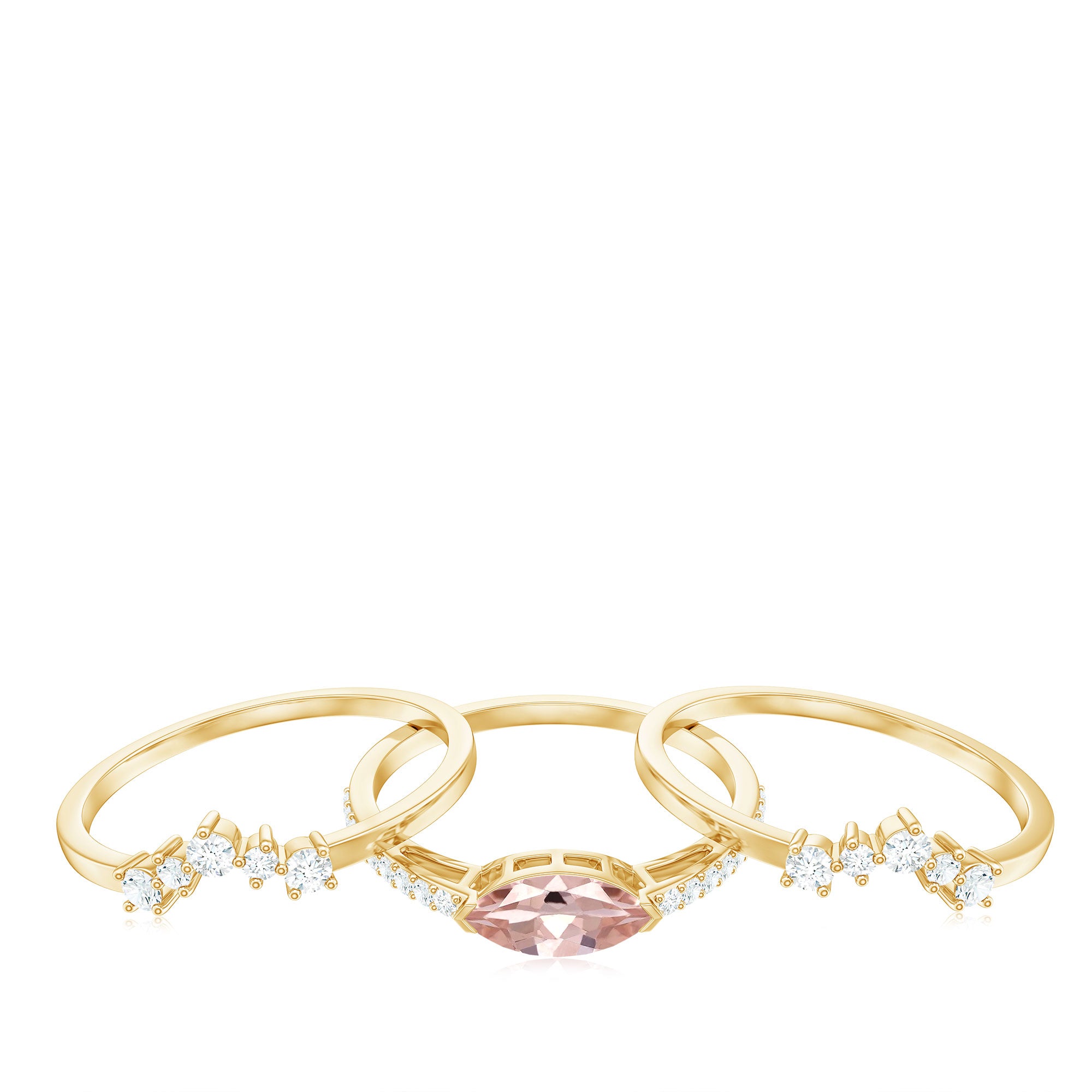 Marquise Cut Morganite Stackable Ring Set with Diamond Morganite - ( AAA ) - Quality - Rosec Jewels