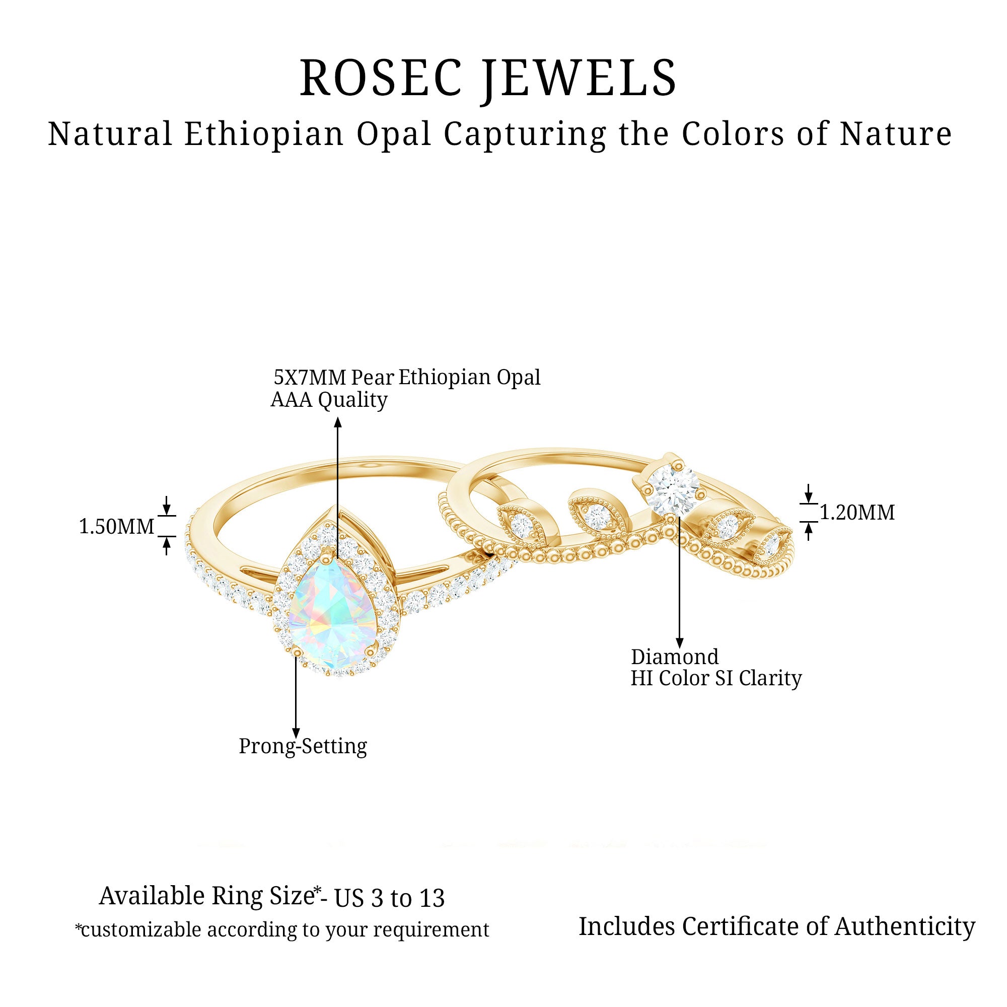 Vintage Style Ethiopian Opal Teardrop Wedding Ring Set with Diamond Ethiopian Opal - ( AAA ) - Quality - Rosec Jewels