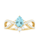 Pear Cut Sky Blue Topaz Designer Crossover Engagement Ring with Diamond Sky Blue Topaz - ( AAA ) - Quality - Rosec Jewels