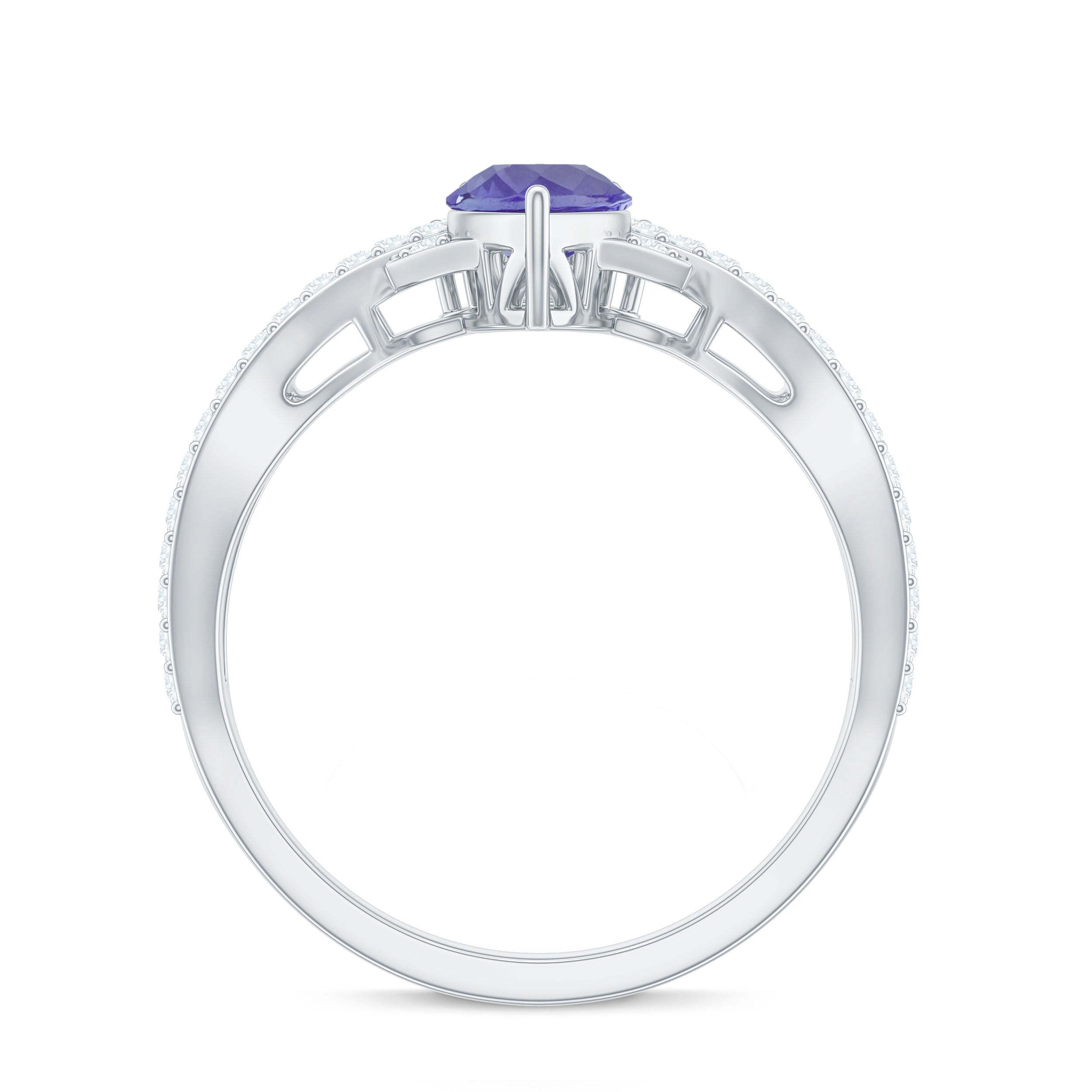 Pear Shape Tanzanite Solitaire Crossover Ring with Diamonds Tanzanite - ( AAA ) - Quality - Rosec Jewels