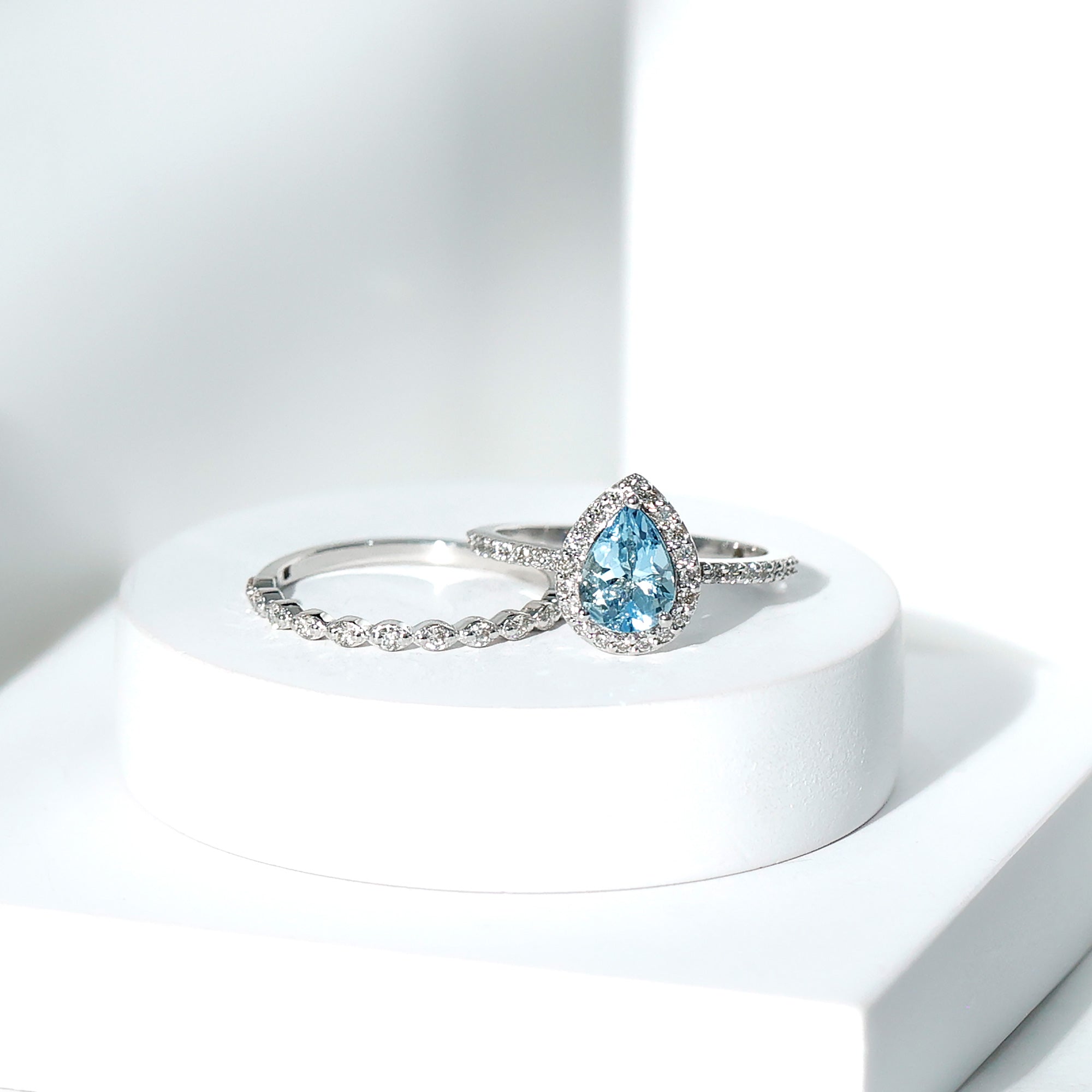 Teardrop Aquamarine Bridal Ring Set with Diamond Aquamarine - ( AAA ) - Quality - Rosec Jewels