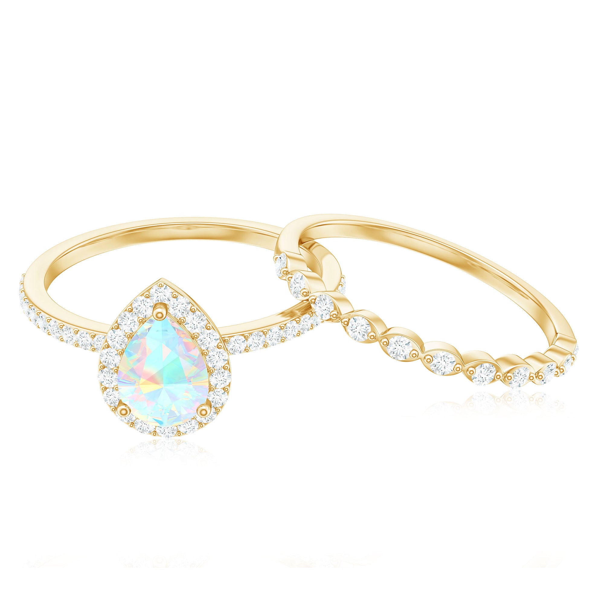 Teardrop Ethiopian Opal Bridal Ring Set with Diamond Ethiopian Opal - ( AAA ) - Quality - Rosec Jewels