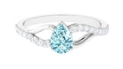 Split Shank Pear Cut Aquamarine Solitaire Ring with Diamond Aquamarine - ( AAA ) - Quality - Rosec Jewels