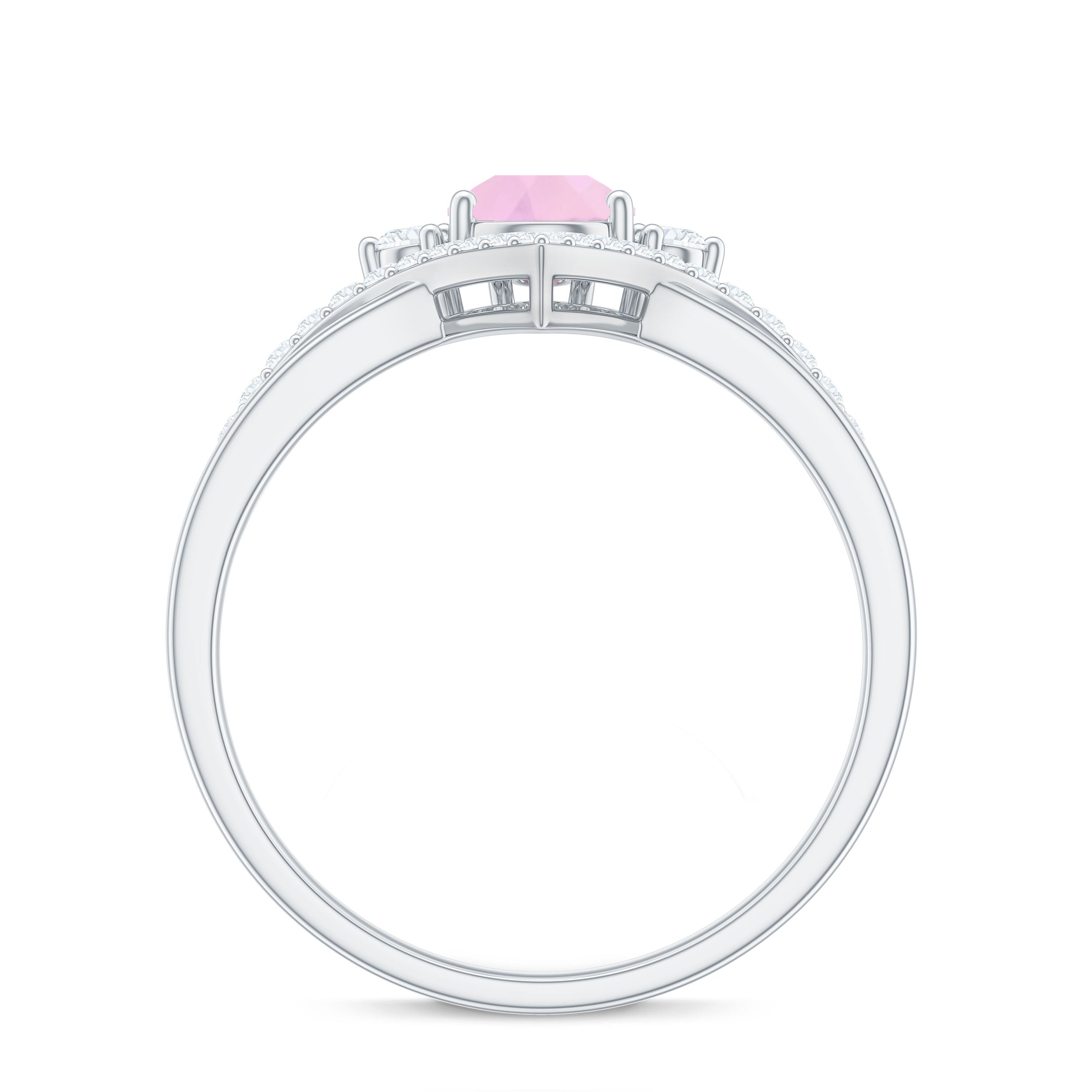 Pear Cut Rose Quartz Designer Engagement Ring with Diamond Rose Quartz - ( AAA ) - Quality - Rosec Jewels