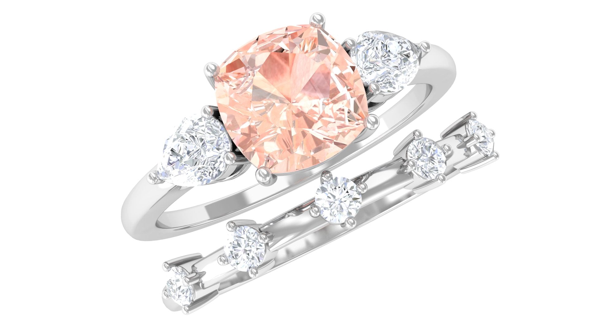 Rosec Jewels-Cushion Cut Morganite Ring Set with Diamond