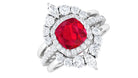 Cushion Cut Created Ruby Trio Wedding Ring Set with Moissanite Lab Created Ruby - ( AAAA ) - Quality - Rosec Jewels