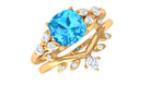 Cushion Cut Swiss Blue Topaz Solitaire Ring Set with Diamond Swiss Blue Topaz - ( AAA ) - Quality - Rosec Jewels