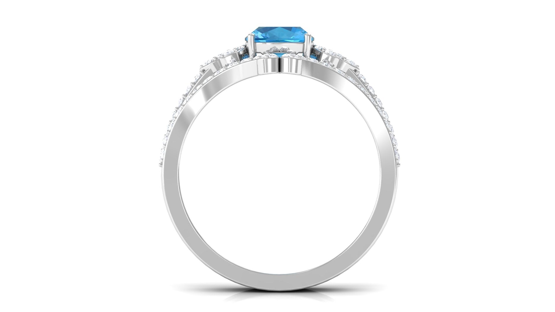 Cushion Cut Swiss Blue Topaz Ring Set with Diamond Swiss Blue Topaz - ( AAA ) - Quality - Rosec Jewels