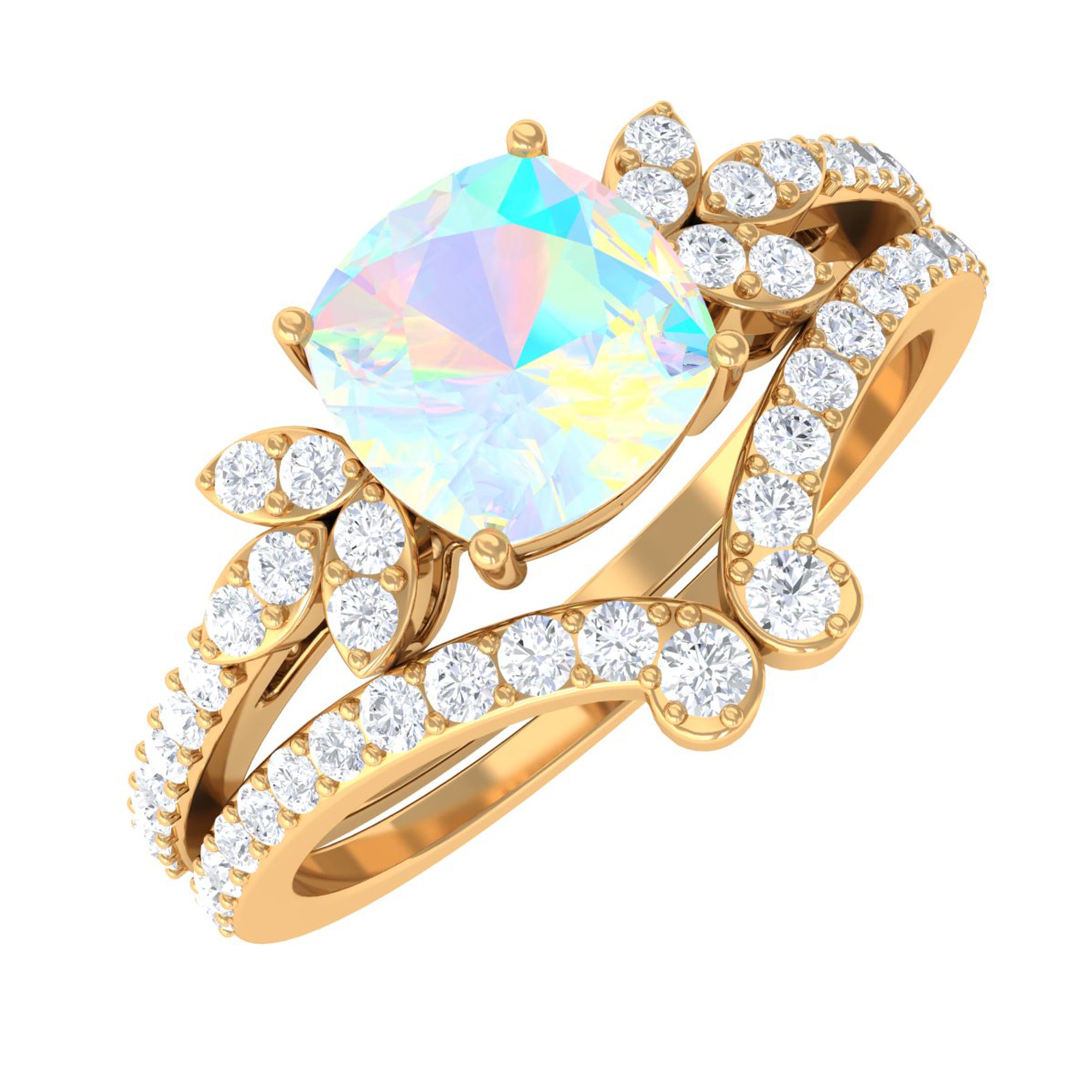 Cushion Cut Ethiopian Opal and Diamond Bridal Ring Set Ethiopian Opal - ( AAA ) - Quality - Rosec Jewels