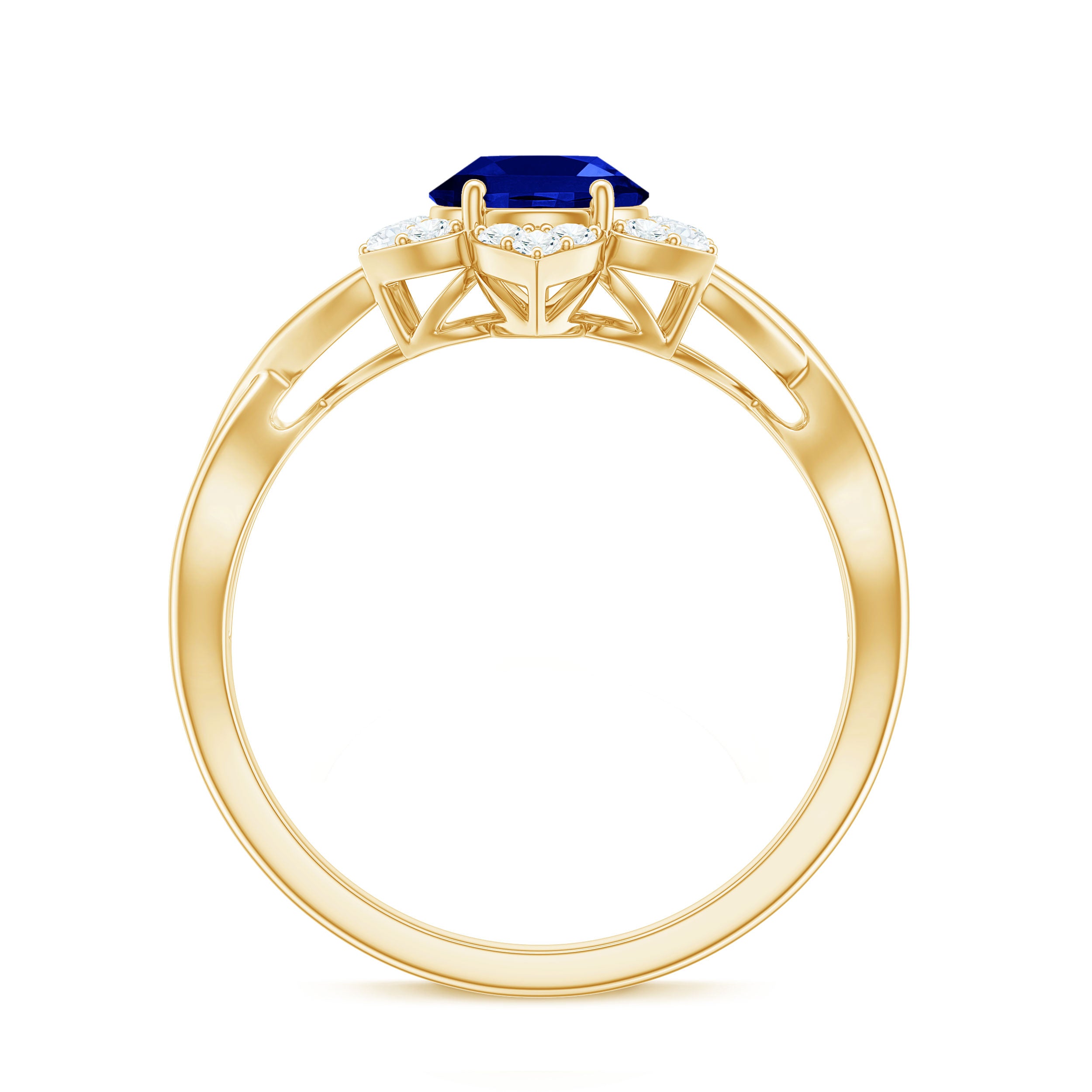Created Blue Sapphire and Diamond Flower Halo Engagement Ring Lab Created Blue Sapphire - ( AAAA ) - Quality - Rosec Jewels