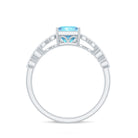 Princess Cut Aquamarine Solitaire Double Band Ring with Diamond Aquamarine - ( AAA ) - Quality - Rosec Jewels