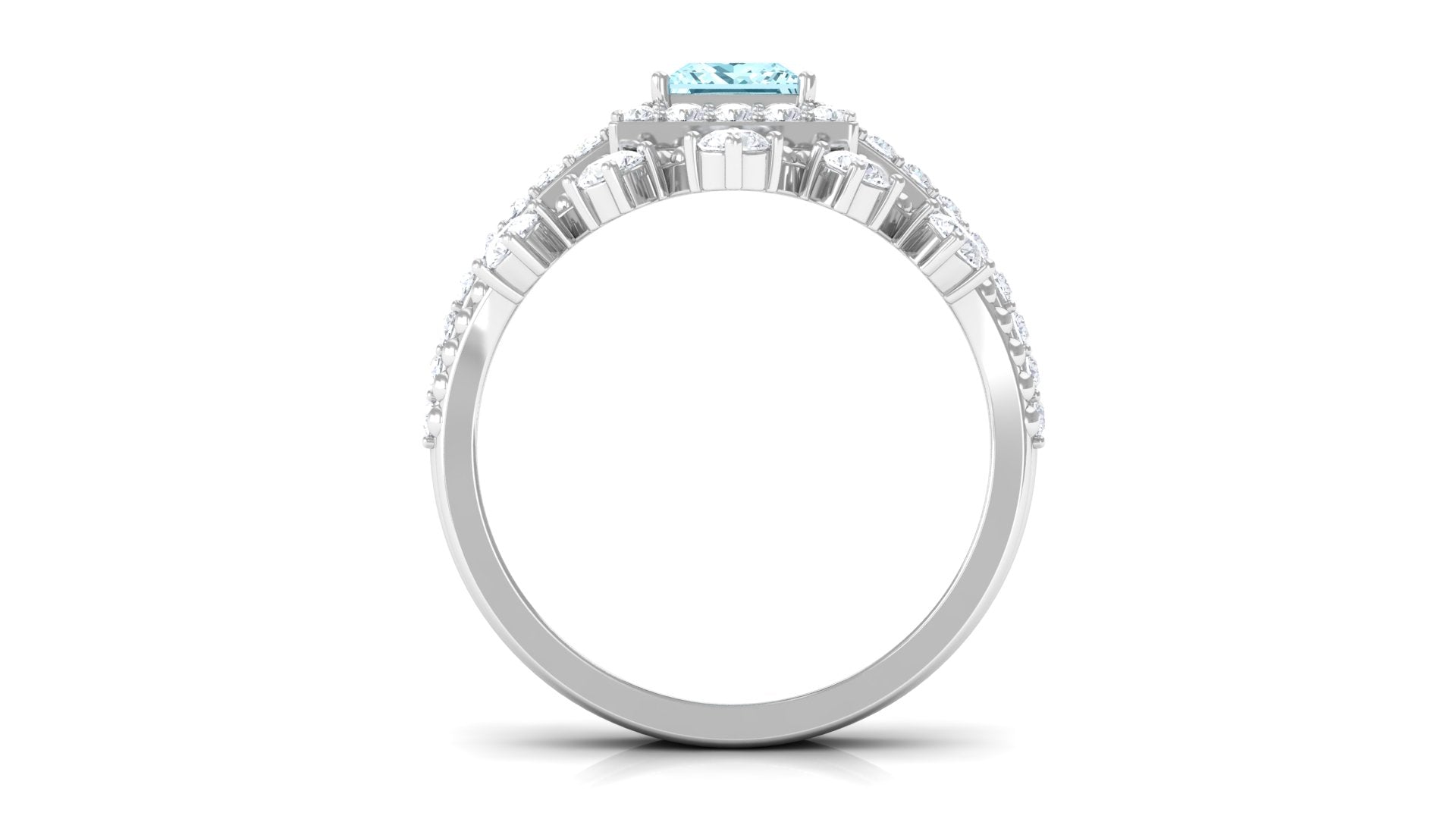 Princess Cut Aquamarine and Moissanite Bridal Ring Set with Beaded Details Aquamarine - ( AAA ) - Quality - Rosec Jewels