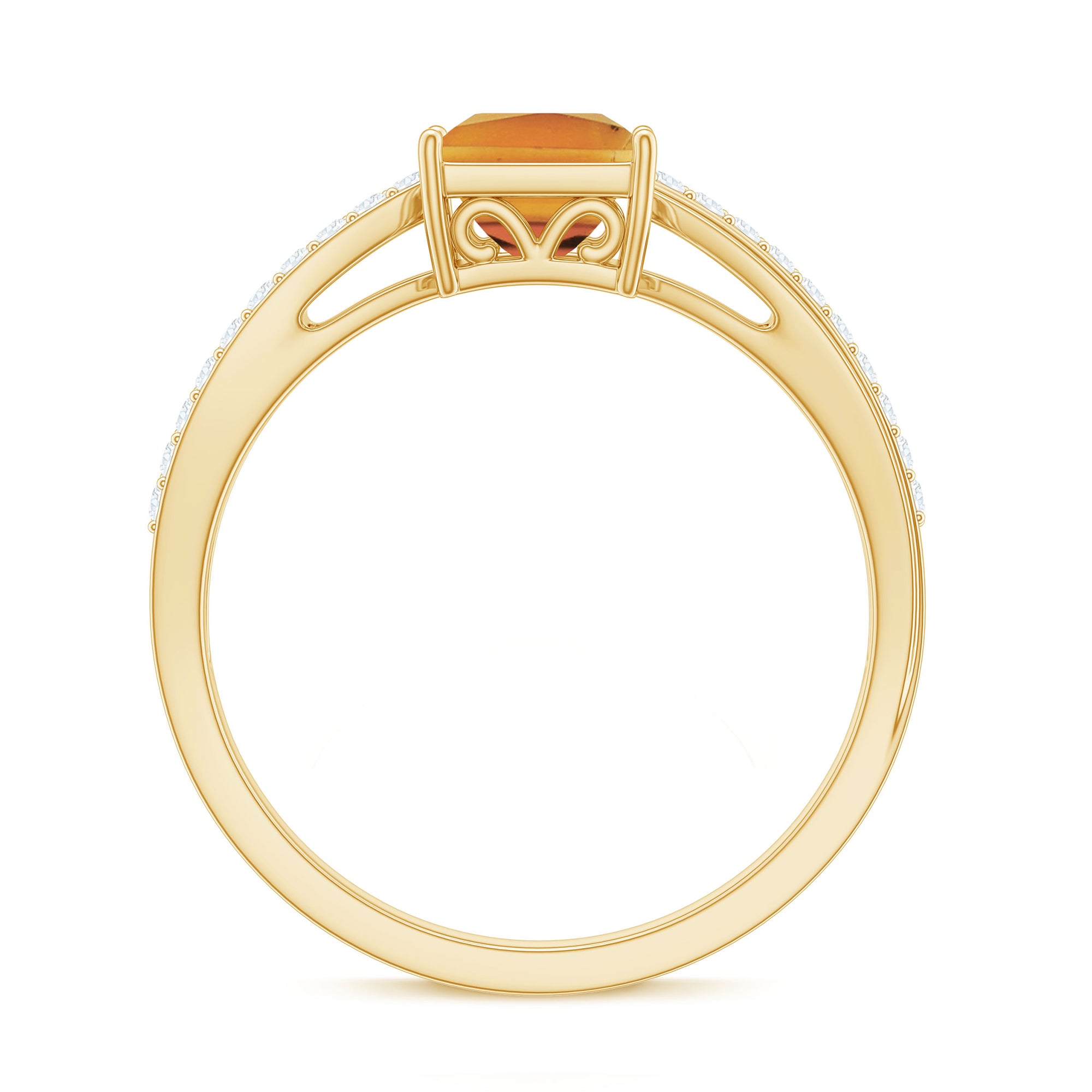 Princess Cut Citrine Solitaire Engagement Ring with Diamond Citrine - ( AAA ) - Quality - Rosec Jewels