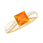 Princess Cut Fire Opal Solitaire Engagement Ring with Diamond Fire Opal - ( AAA ) - Quality - Rosec Jewels