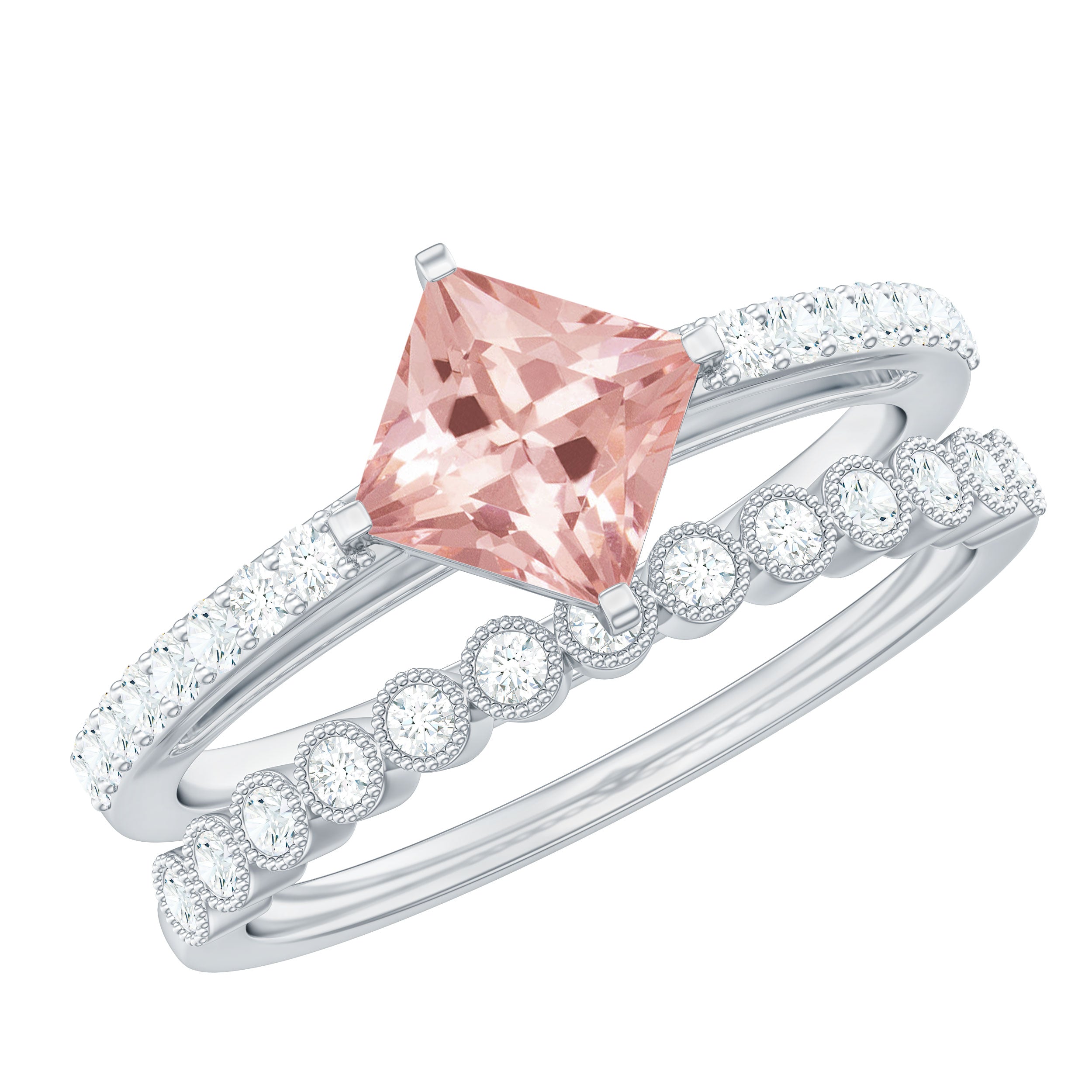 Rosec Jewels-Solitaire Morganite and Diamond Ring Set