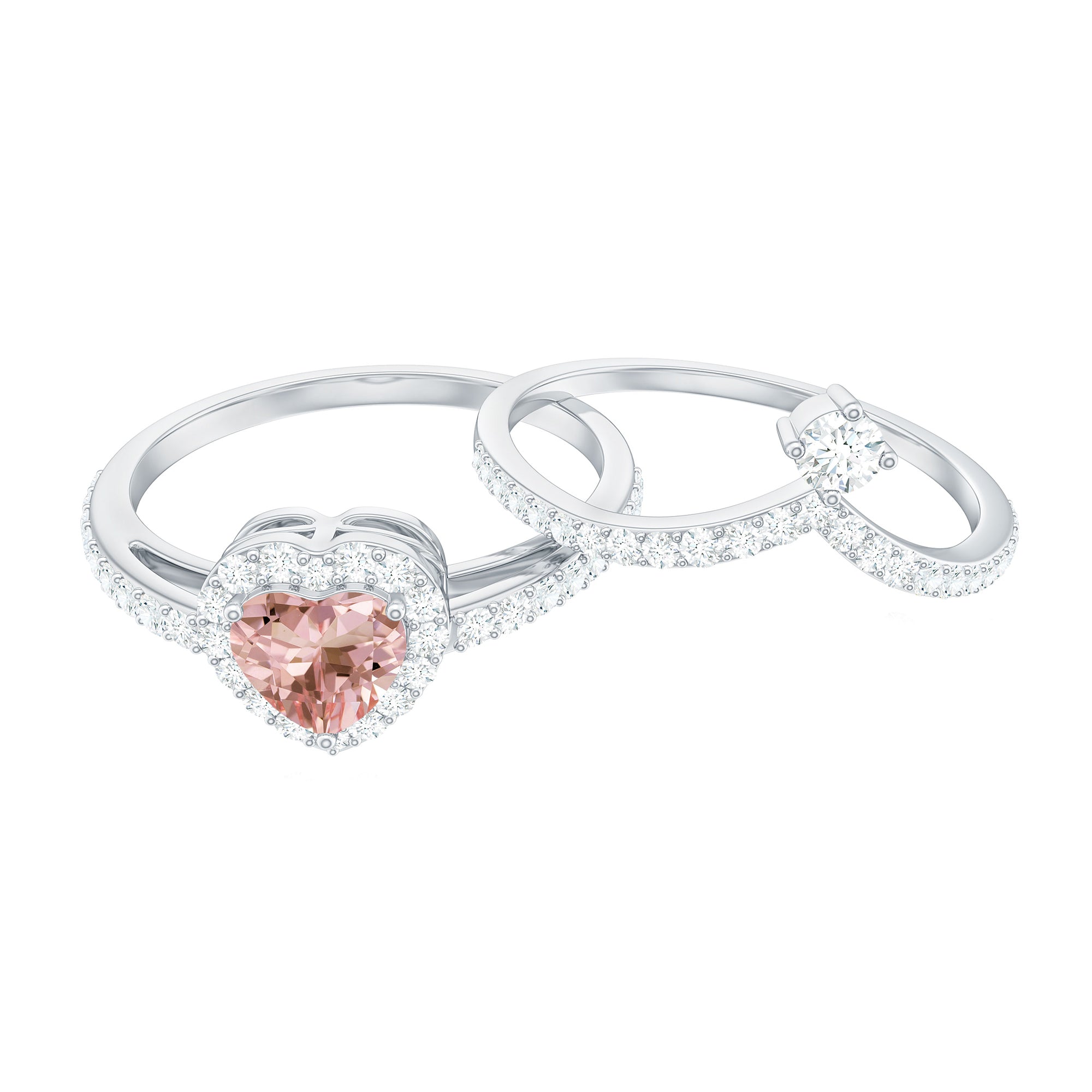 Rosec Jewels-Genuine Morganite Ring Set with Diamond