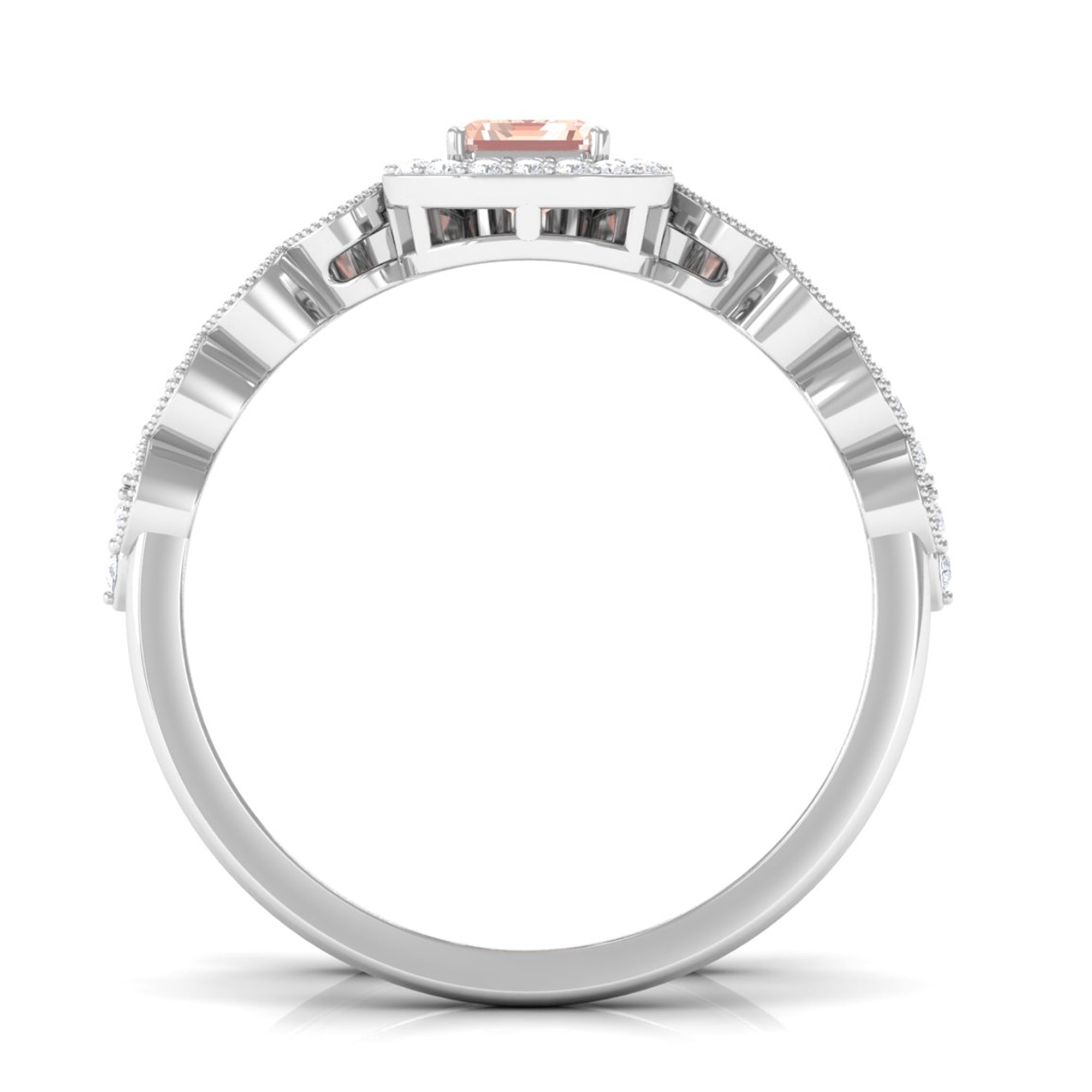 Emerald Cut Morganite and Diamond Designer Ring Set Morganite - ( AAA ) - Quality - Rosec Jewels