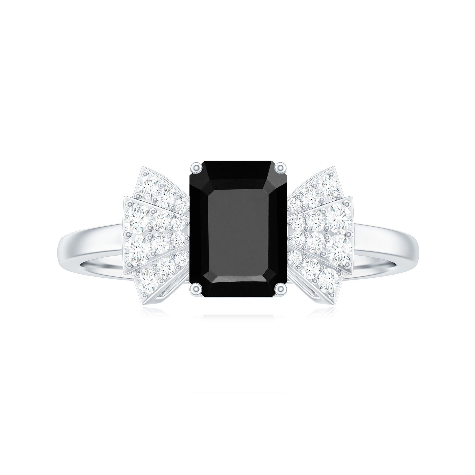 2 CT Octagon Cut Created Black Diamond and Diamond Solitaire Engagement Ring Lab Created Black Diamond - ( AAAA ) - Quality - Rosec Jewels