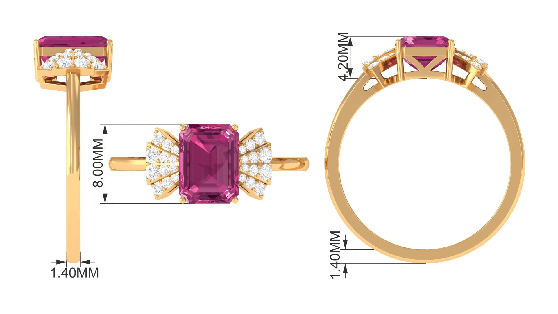 Octagon Cut Pink Tourmaline and Diamond Designer Solitaire Ring Pink Tourmaline - ( AAA ) - Quality - Rosec Jewels