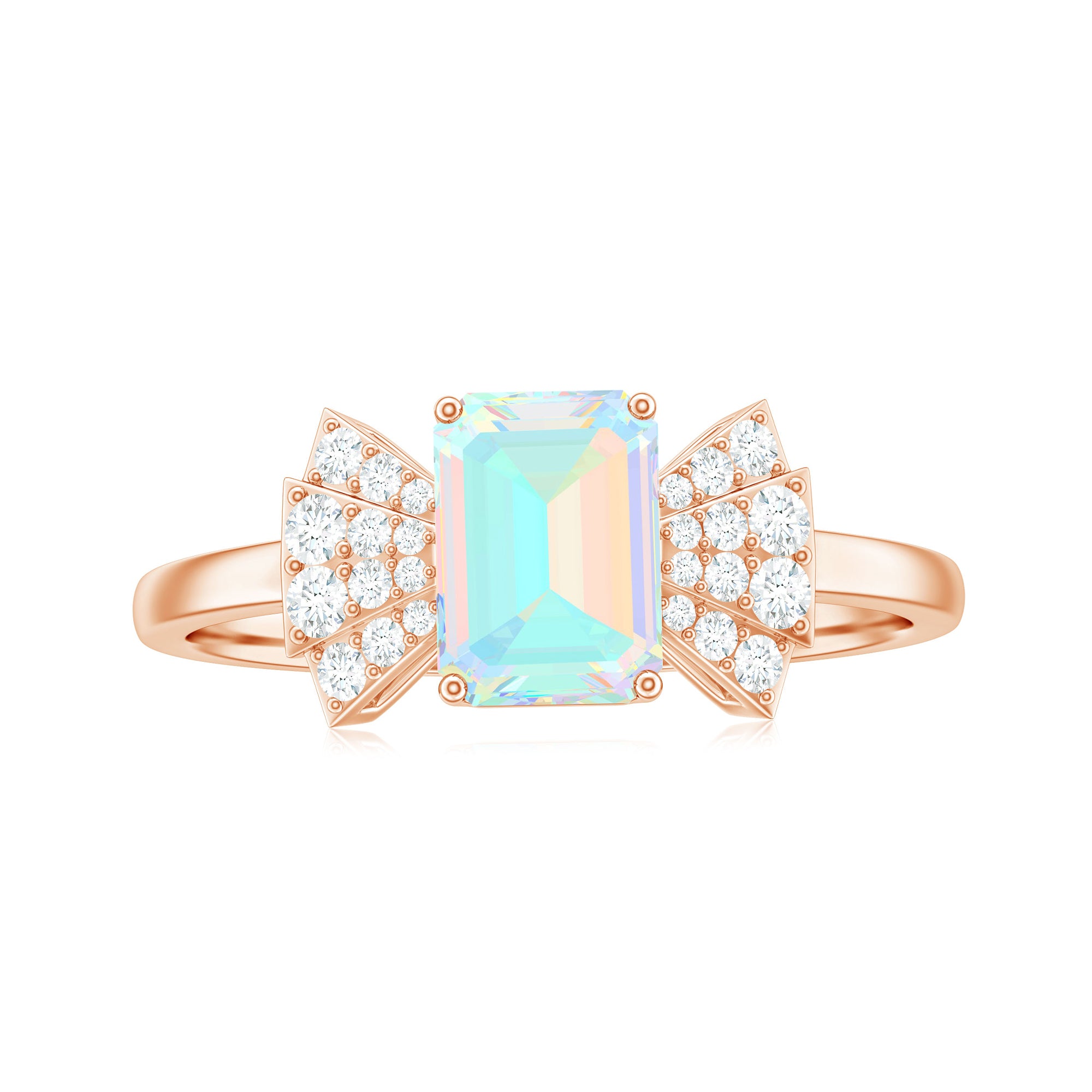 Octagon Cut Ethiopian Opal and Diamond Designer Solitaire Ring Ethiopian Opal - ( AAA ) - Quality - Rosec Jewels