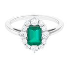 2 CT Classic Emerald Engagement Ring with Diamond Halo Emerald - ( AAA ) - Quality - Rosec Jewels