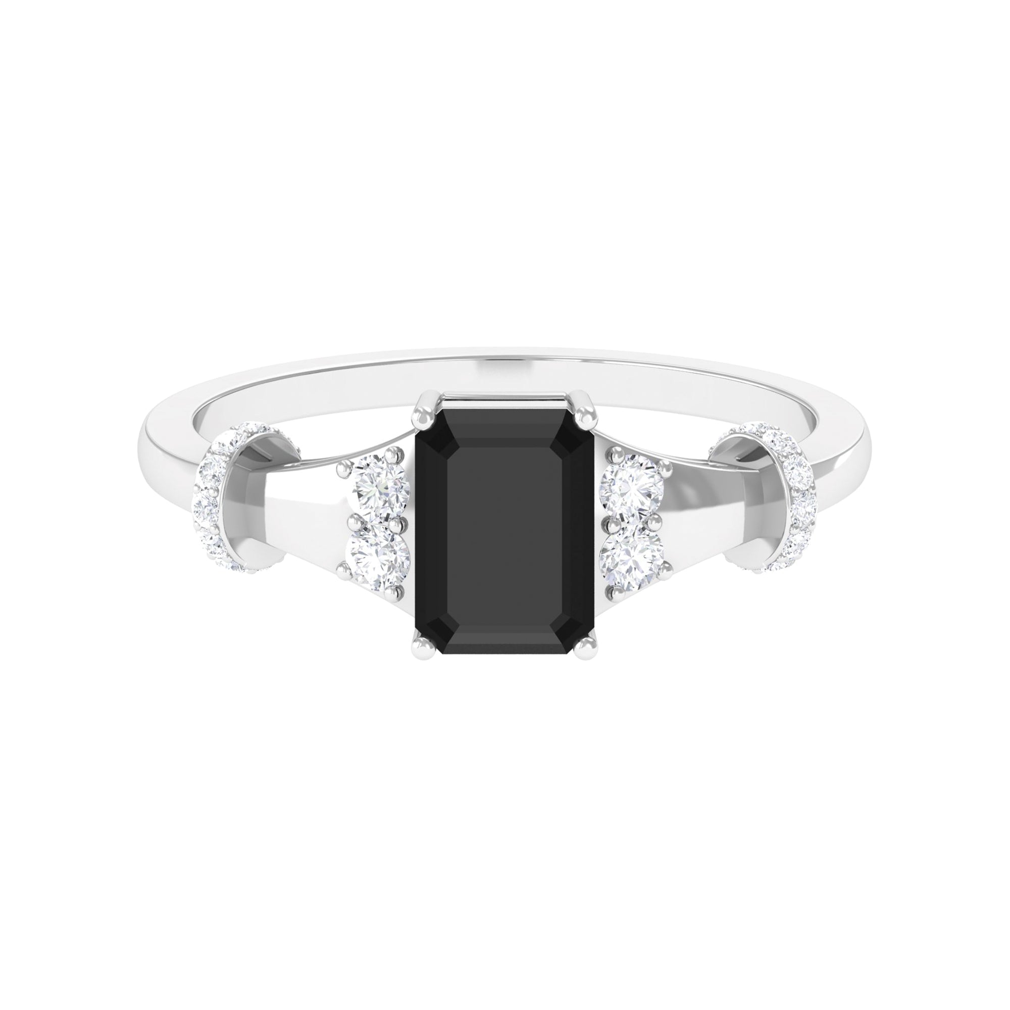 Rosec Jewels-Emerald Cut Black Onyx Solitaire Ring with Moissanite