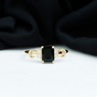 Rosec Jewels-Emerald Cut Black Onyx Solitaire Ring with Moissanite