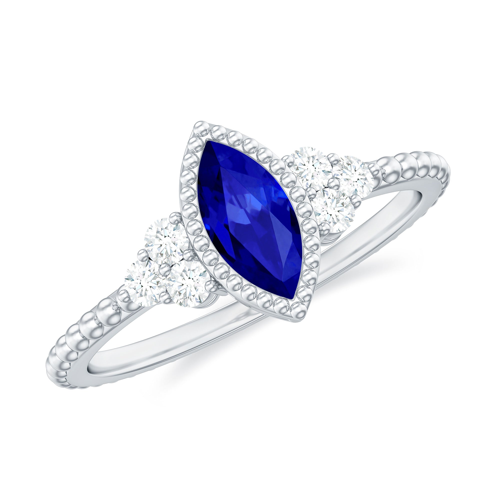 Marquise Cut Created Blue Sapphire Promise Ring With Diamond Lab Created Blue Sapphire - ( AAAA ) - Quality - Rosec Jewels